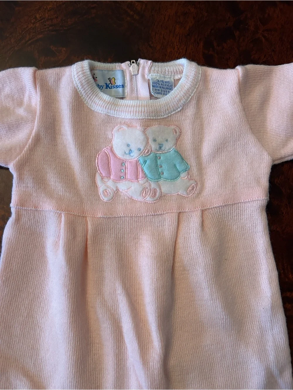 vintage baby kisses baby girl pink sleeper bears 3-6 months knit‎